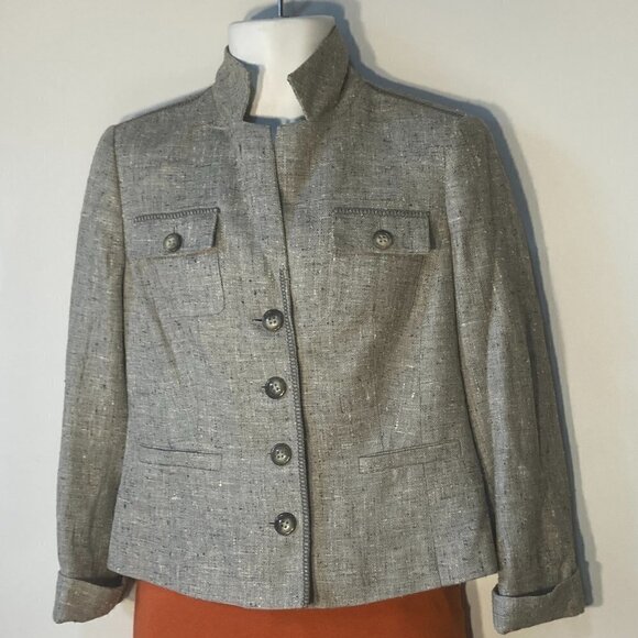 Worth SZ10 Silk Wool blend boxy tailored 4 button classic gray blazer jacket - Picture 3 of 10